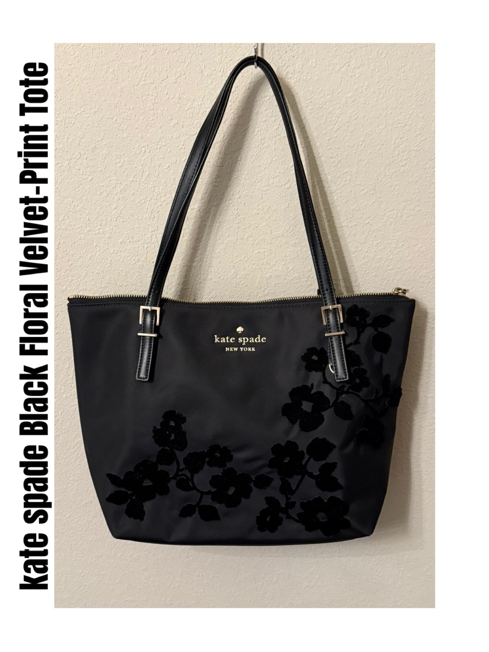 kate spade Black Floral Velvet-Print Tote